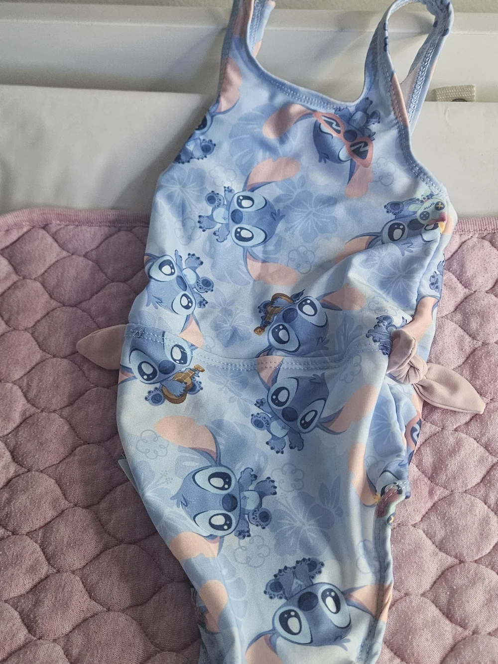 Disney Light Blue and Pink Stitch One-Piece Swimsuit
